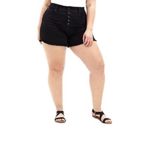 Torrid  Button Front Raw Hem Denim Shorts Black SZ 18